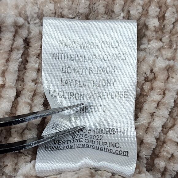 Stitch by Chenault Sweater Womens M Tan Chenille Knit Pearl Buttons Puff Sleeves - Picture 6 of 9